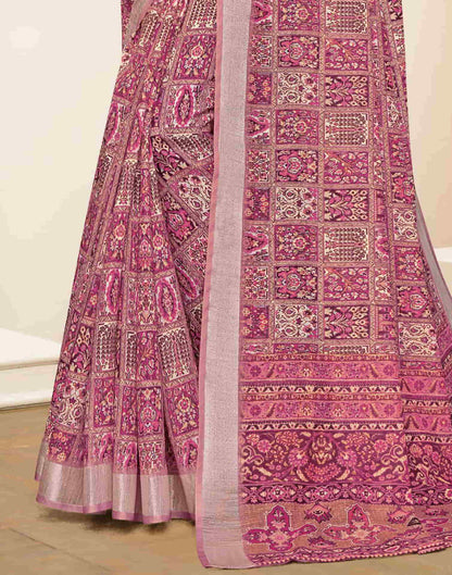 Sudathi Dusty Pink Zari Printed Linen Saree - PUSHMYCART