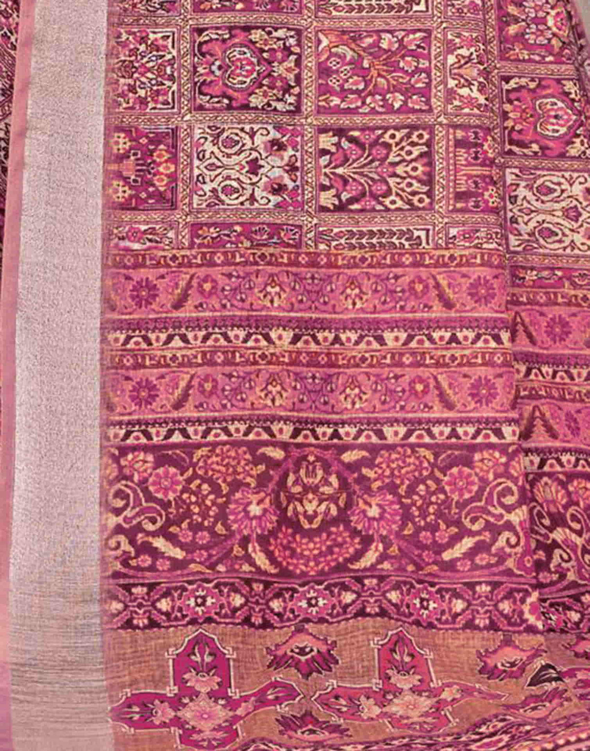 Sudathi Dusty Pink Zari Printed Linen Saree - PUSHMYCART