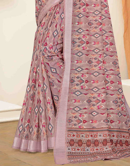 Sudathi Dusty Mauve Zari Printed Linen Saree - PUSHMYCART