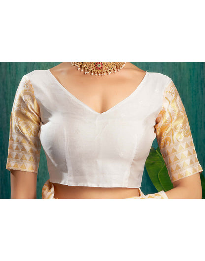 Sudathi White Woven Kanjivaram Silk Saree - PUSHMYCART