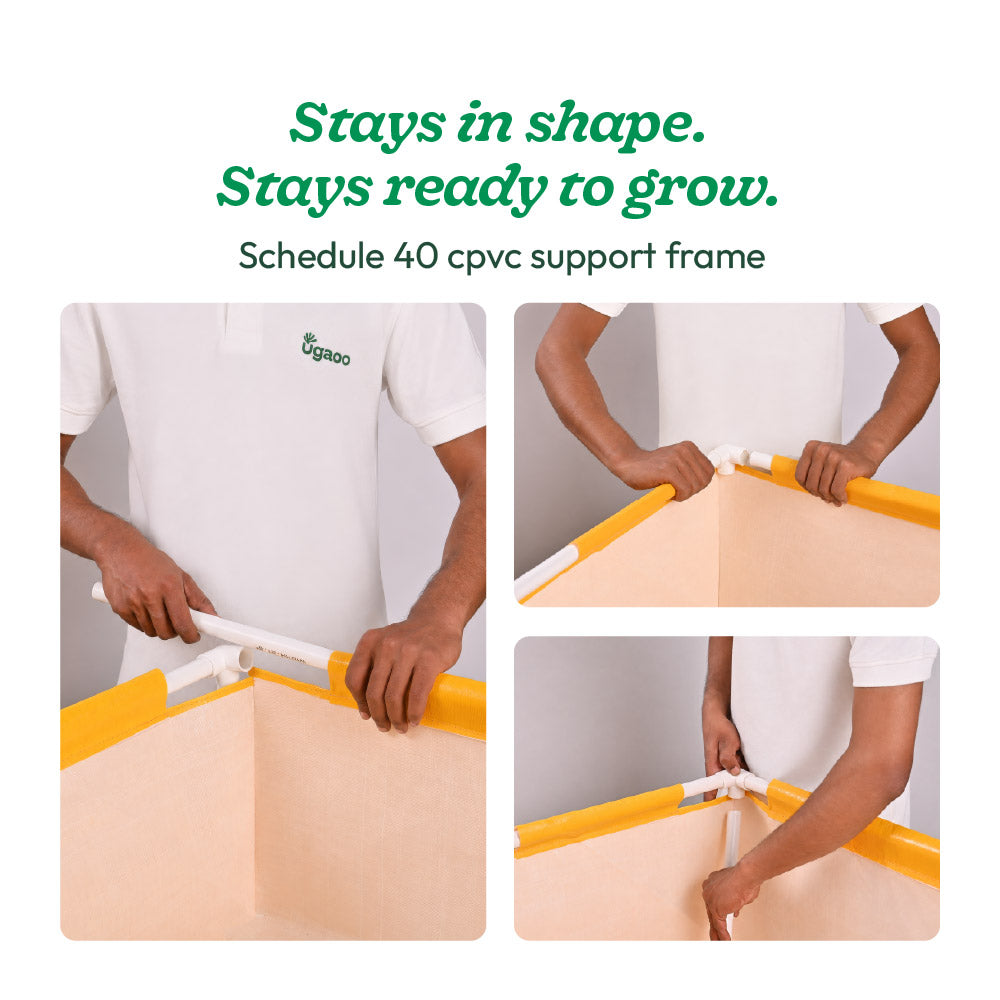 Ugaoo HDPE 360 GSM Rectangular Raised Grow Bag with Support Frame Yellow