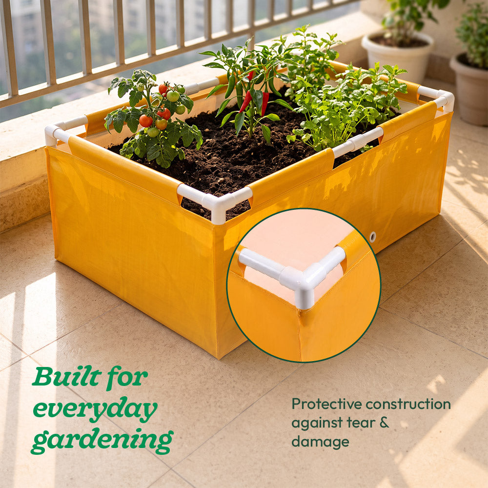 Ugaoo HDPE 360 GSM Rectangular Raised Grow Bag with Support Frame Yellow
