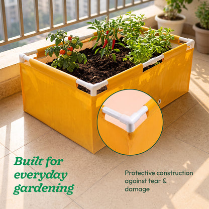 Ugaoo HDPE 360 GSM Rectangular Raised Grow Bag with Support Frame Yellow