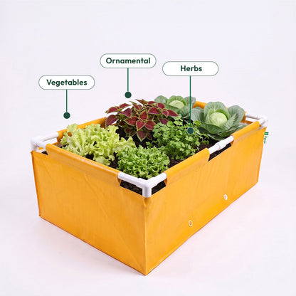 Ugaoo HDPE 360 GSM Rectangular Raised Grow Bag with Support Frame Yellow
