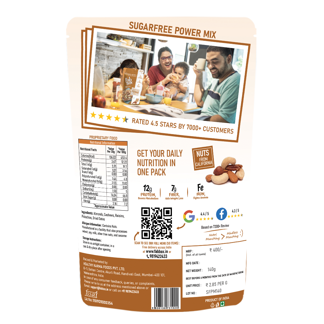 Fab Box Sugarfree Power Mix in a bowl, showcasing almonds, walnuts, cashews, and seeds. - Image 3