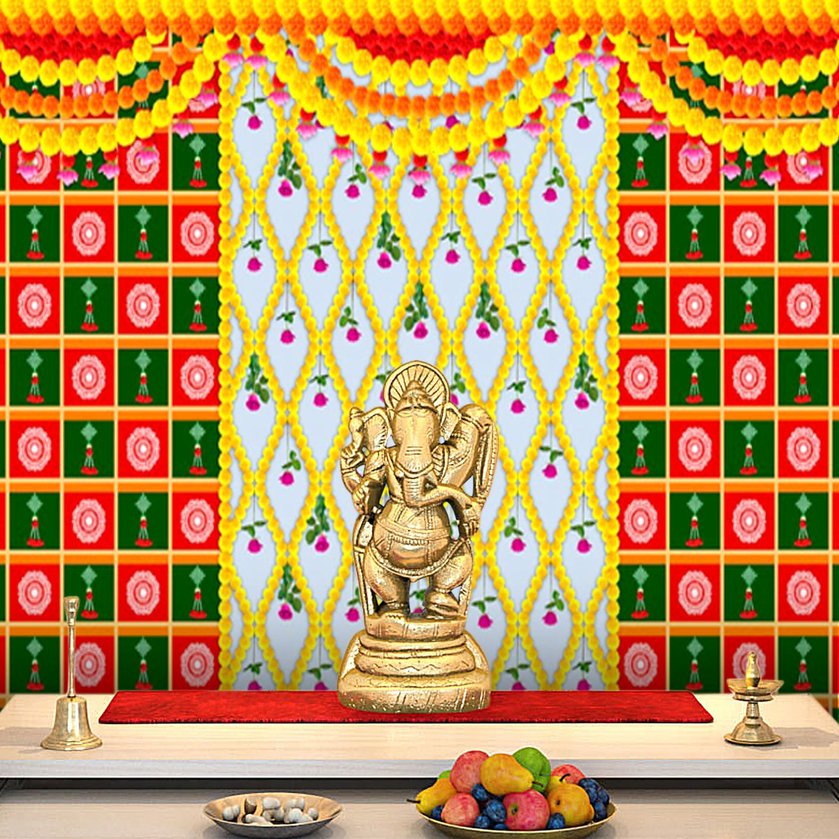 Beautiful Printed Flower Design Backdrop Clothes for Pooja Decoration - PUSHMYCART