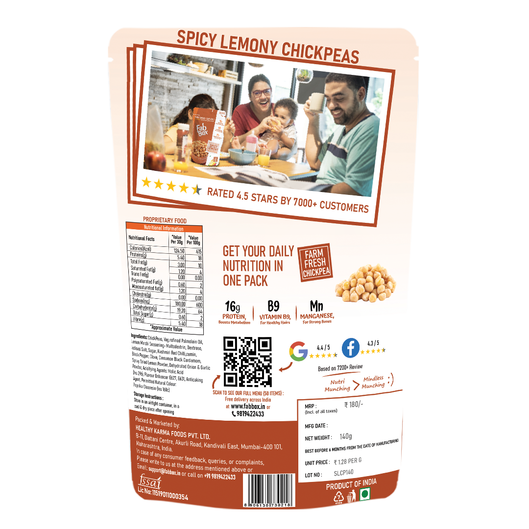Fabbox Spicy Lemony Chickpeas family pack with vibrant lemon and chili, a healthy Indian snack. - Image 3