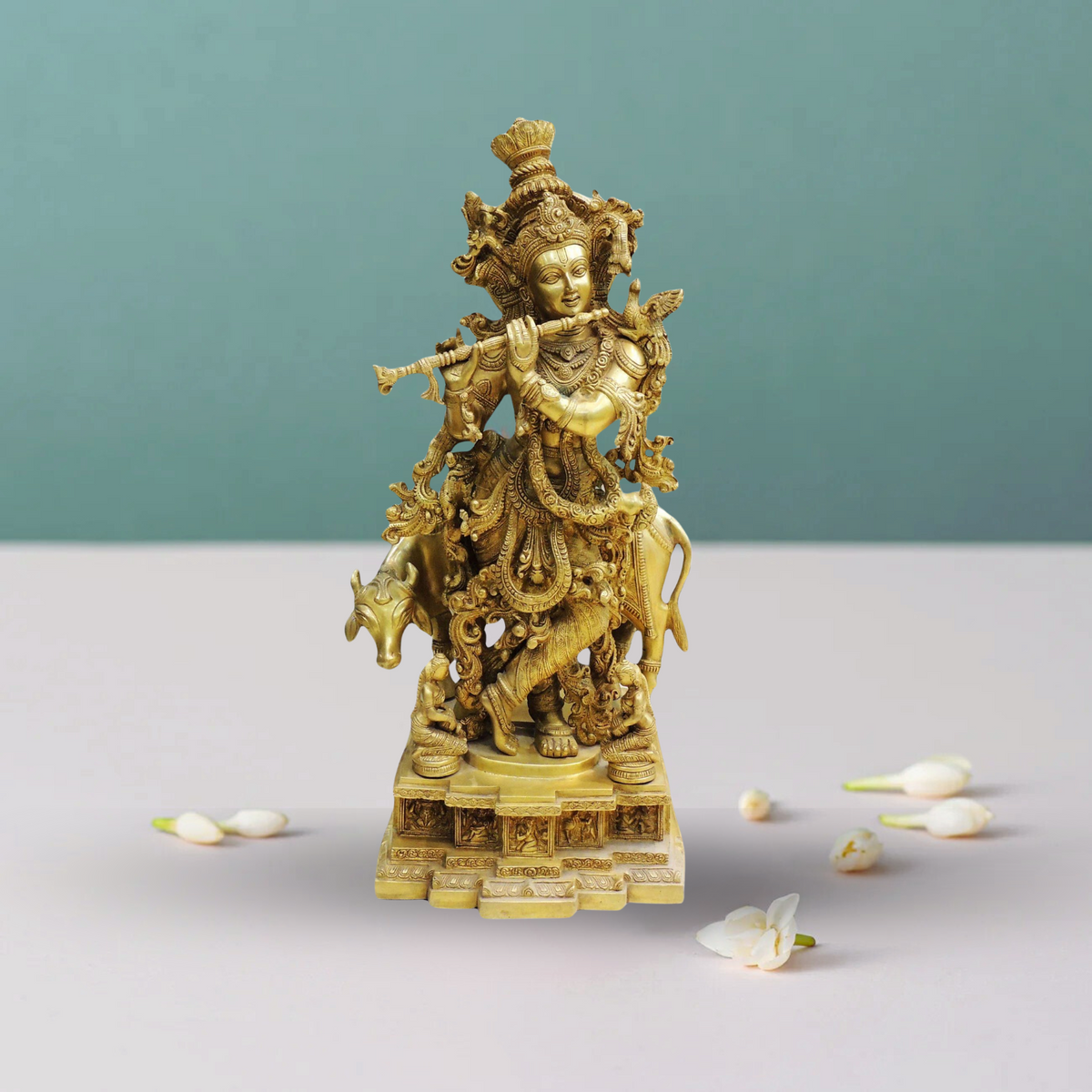 Brass Cow With Krishna God Idol Statue 34Kg - PUSHMYCART