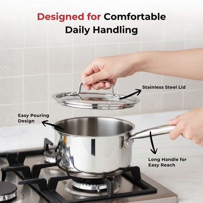 Vinod Doniv Stainless Steel Majestic Sandwich Bottom Sauce Pan 1.1 Liter/14 cms – Induction Friendly - view 5