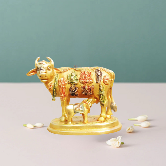 Brass Cow With Calf Statue 2.3Kg - PUSHMYCART