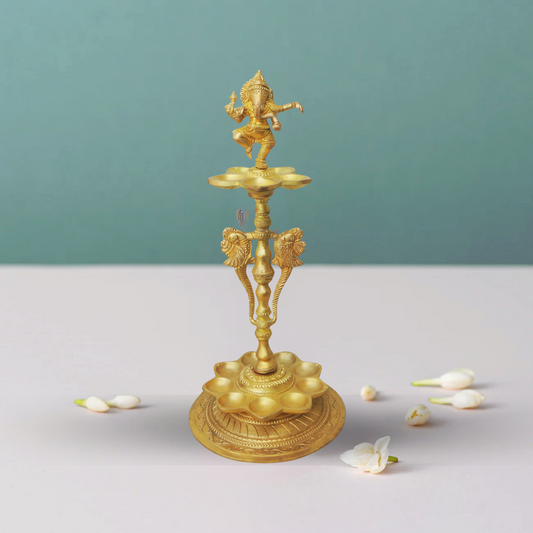 Brass Ganesh Oil Lamp Deepak 1.96Kg - PUSHMYCART