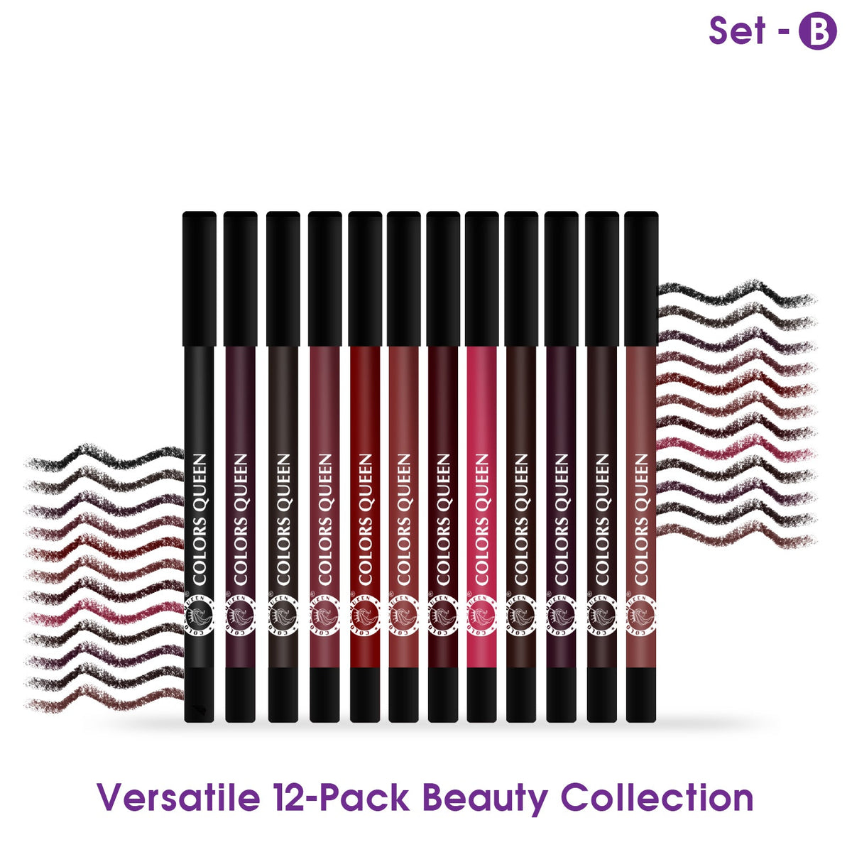Colors Queen Vivid Matte Lip & Eye Pencil – 12 Smooth Shades Set