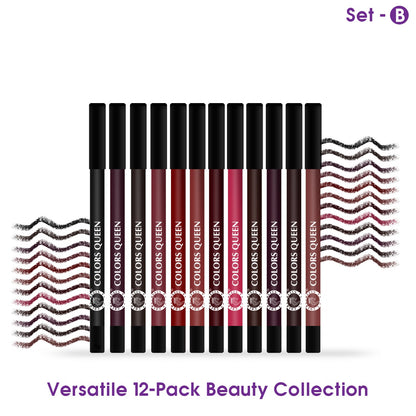 Colors Queen Vivid Matte Lip & Eye Pencil – 12 Smooth Shades Set
