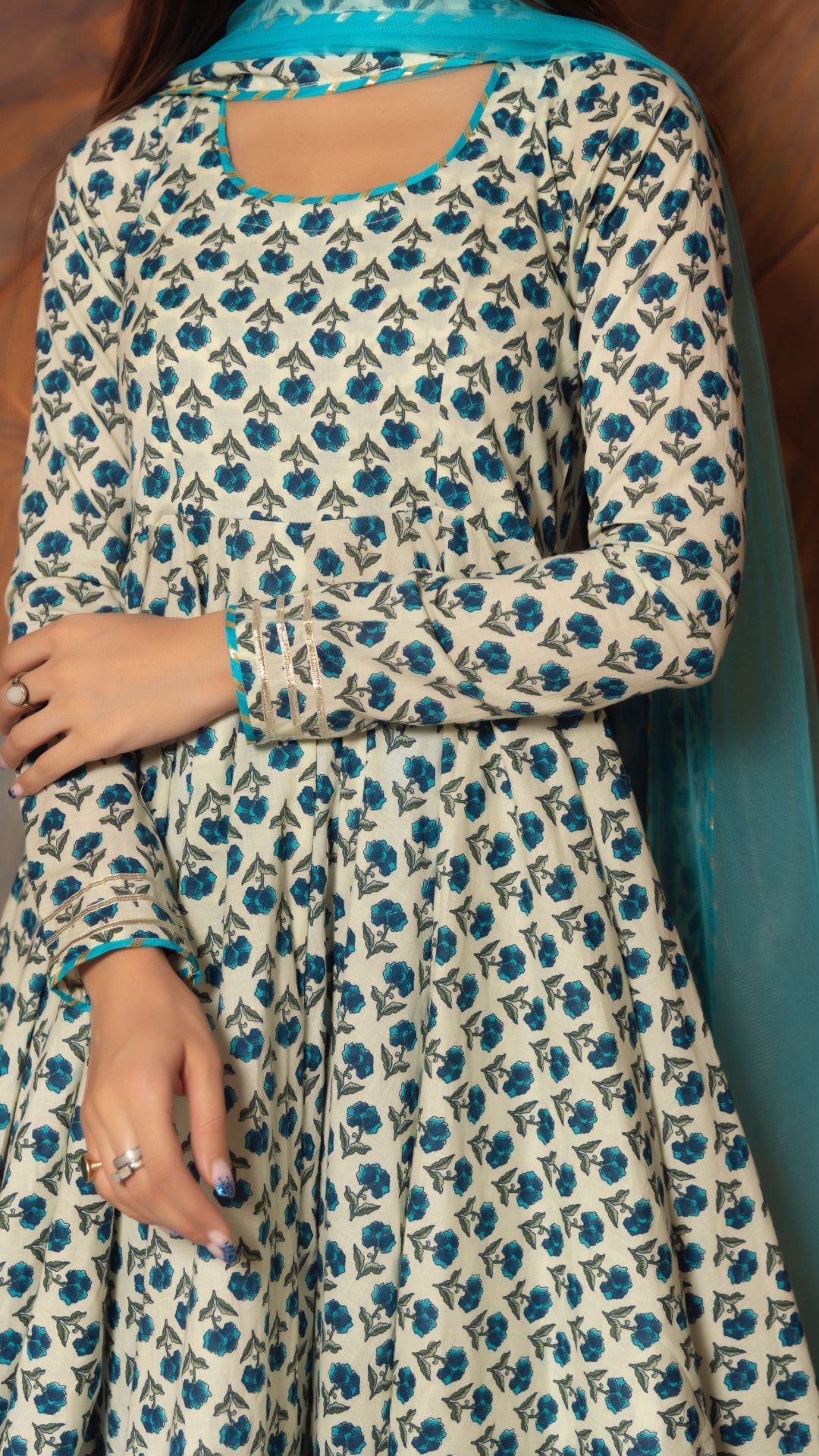 Anokhi Cotton Hand Block Print Anarkali Set