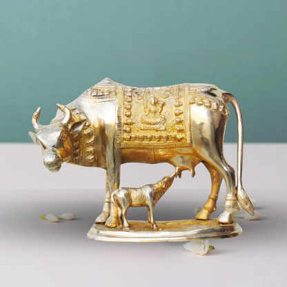 Brass Cow With Calf Statue 8.12Kg - PUSHMYCART