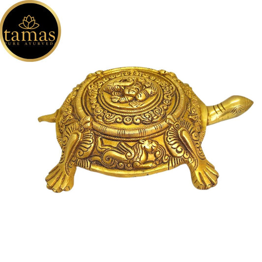 Tamas Brass Kurma Avatar Good Luck Tortoise Statue (Golden) Height: 11 inches