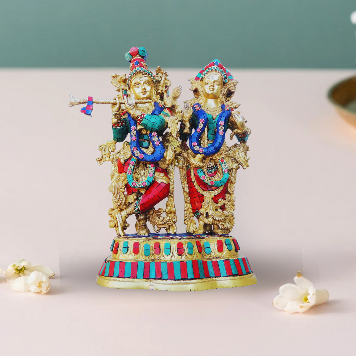 Brass Radha Krishna With Base God Statue 10.83Kg - PUSHMYCART