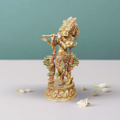 Brass Krishna Colour Statue 3.34Kg - PUSHMYCART