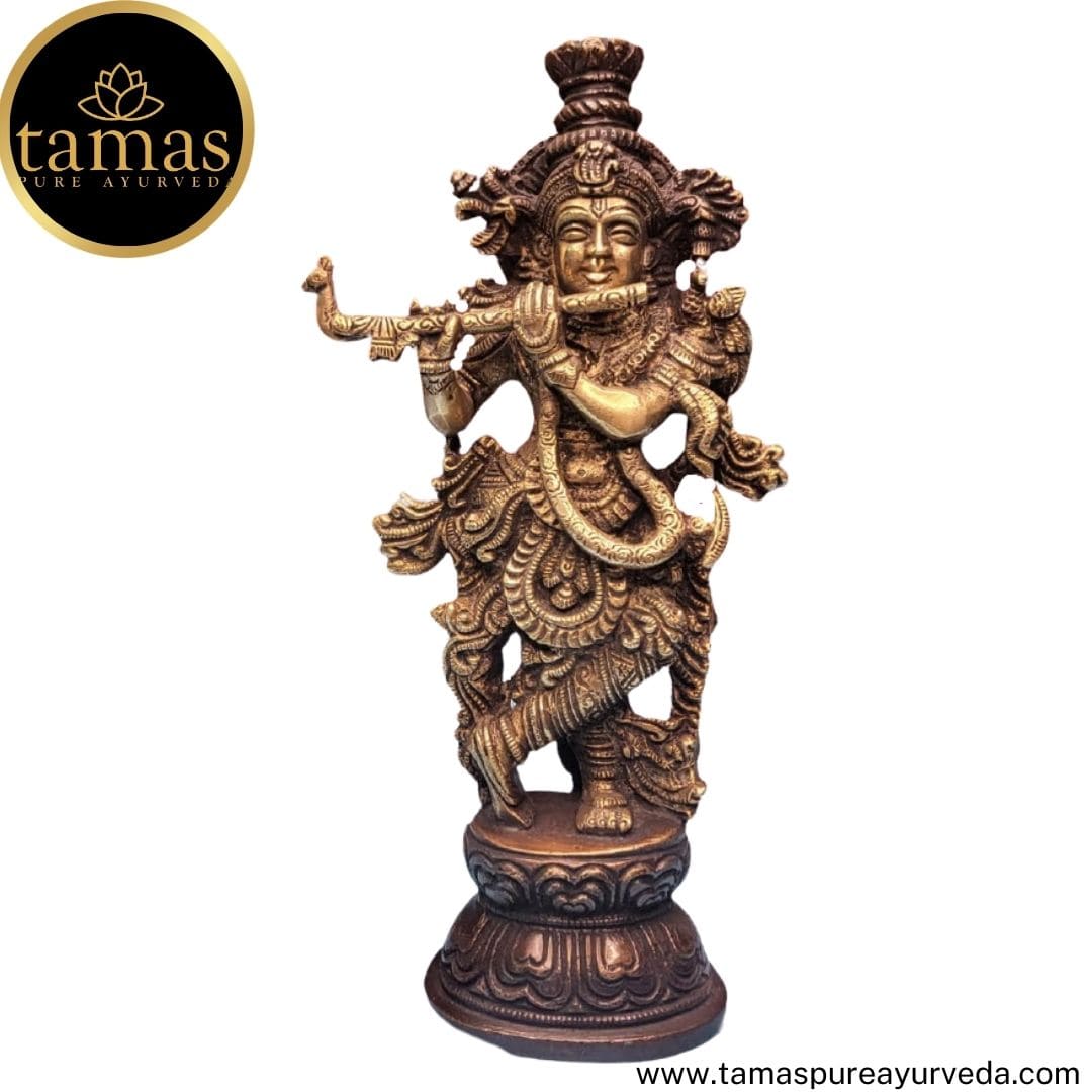 Tamas Brass Handcrafted Lord Krishna Murti Playing Flute Statue / Idol with Antique Finish (Pack of 1) Free Premium Gift Box - PUSHMYCART