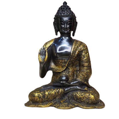 Tamas Brass Handcrafted Lord Buddha Statue / Idol with Antique Finish (8 x 5 x 10 Inches, Golden & Black) (Pack of 1)