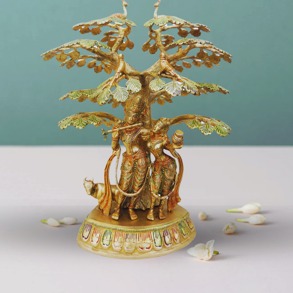 Brass Tree Radha Krishna With Cow Statue 11.545Kg – PUSHMYCART