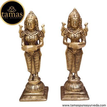 Tamas Brass Handcrafted Pavai Lamp with Antique Finish (2.5 x 2.5 x 7.5 Inches, Golden)