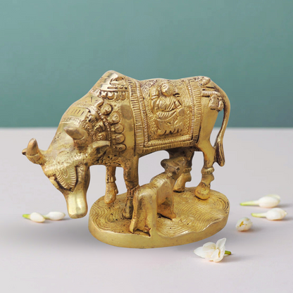 Brass Cow With Base Statue 0.85Kg - PUSHMYCART