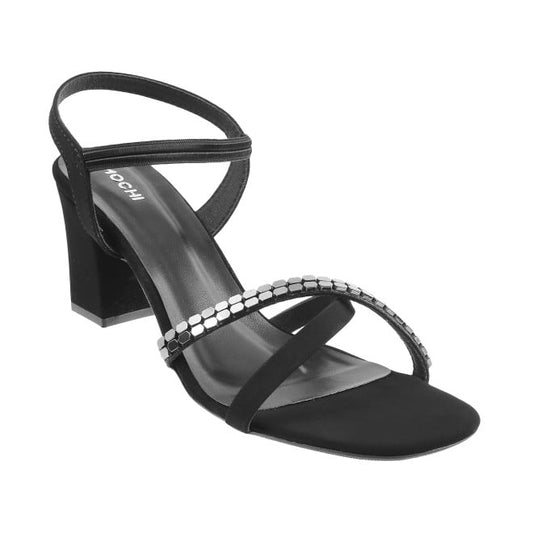 Mochi Black Party Block Heel Sandals for Women Style 40-902442