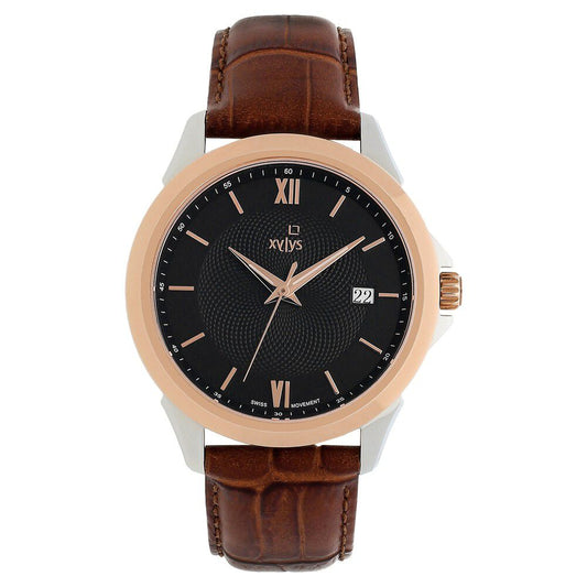 Xylys Swiss Analog Leather Strap Black Dial Watch for Men - image 1