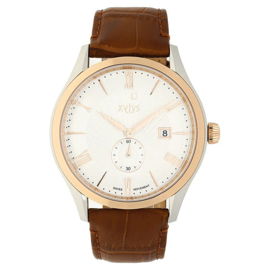 Xylys Swiss Analog with Date Brown Leather Strap Silver Dial Watch For Men - image 1