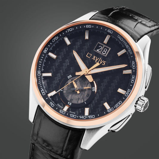 Xylys Swiss Chronograph Black Leather Strap and Dial Watch For Men - image 1