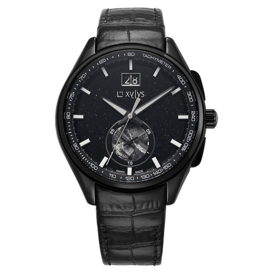 Xylys Swiss Chronograph Black Leather Strap Aventurine Dial Watch For Men - image 1