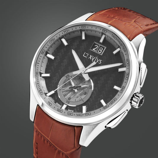 Xylys Swiss Chronograph Brown Leather Strap Black Dial Watch For Men - image 1