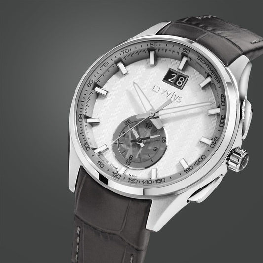 Xylys Swiss Chronograph Grey Leather Strap White Dial Watch For Men - image 1