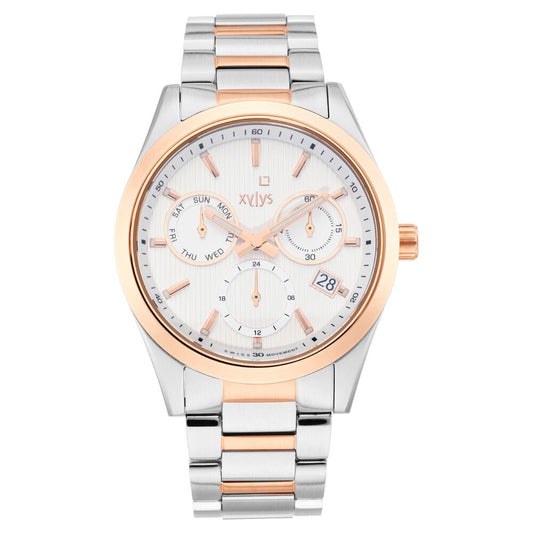 Xylys Swiss Multifunction Two Toned Stainless Steel Strap White Dial Watch For Men