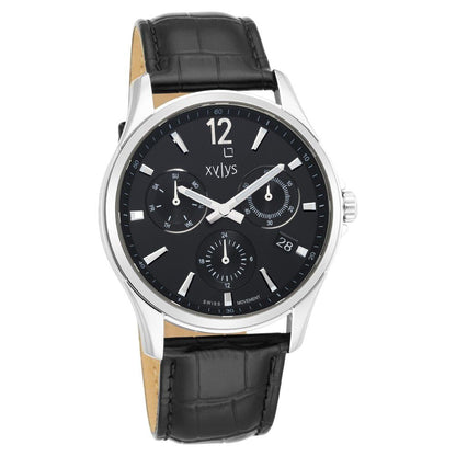Xylys Swiss Multifunction Black Leather Strap Black Dial Watch For Men - image 1