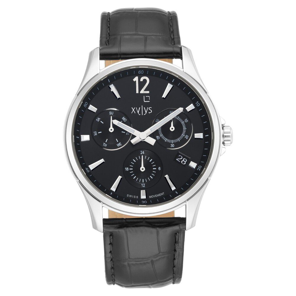 Xylys Swiss Multifunction Black Leather Strap Black Dial Watch For Men