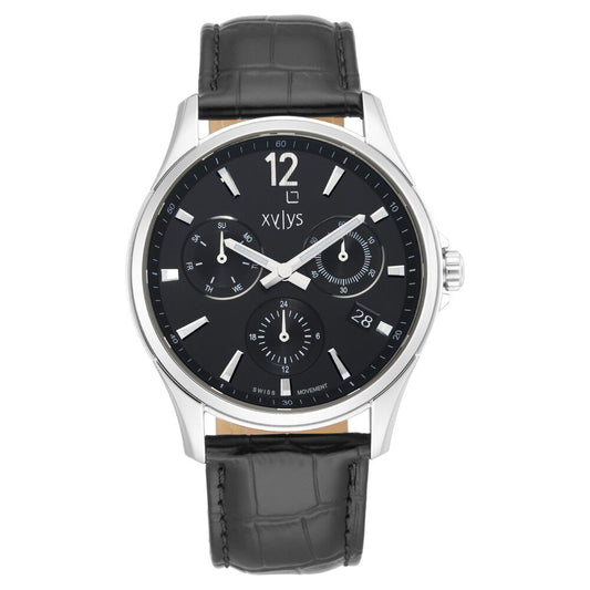 Xylys Swiss Multifunction Black Leather Strap Black Dial Watch For Men