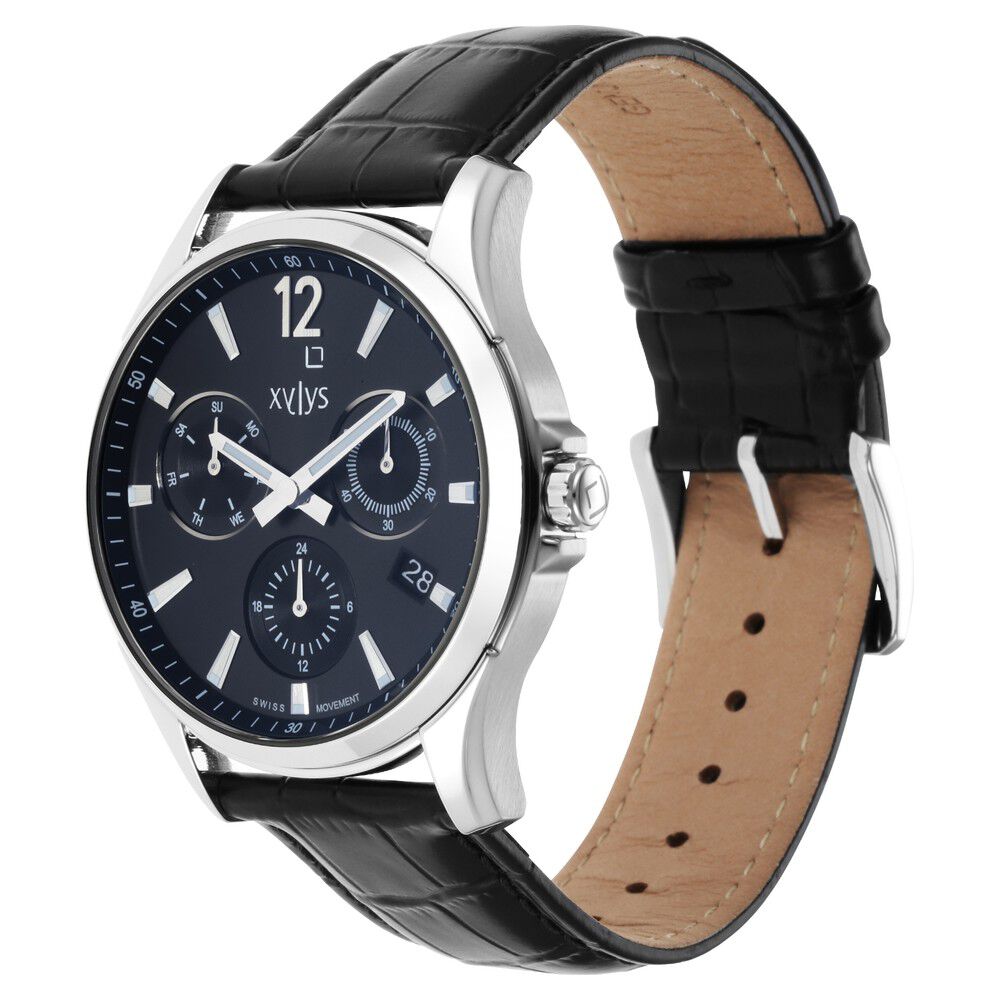 Xylys Swiss Multifunction Black Leather Strap Black Dial Watch For Men