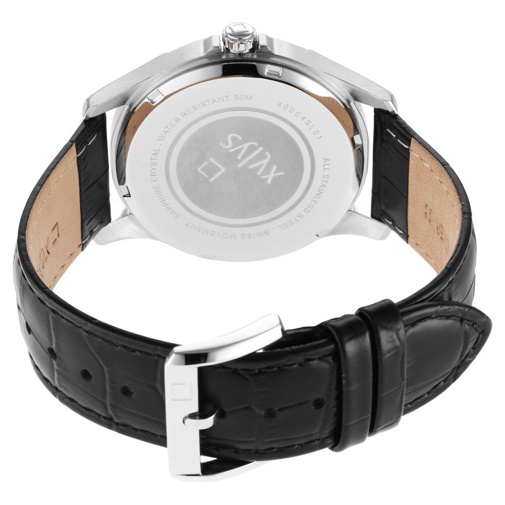 Xylys Swiss Multifunction Black Leather Strap Black Dial Watch For Men