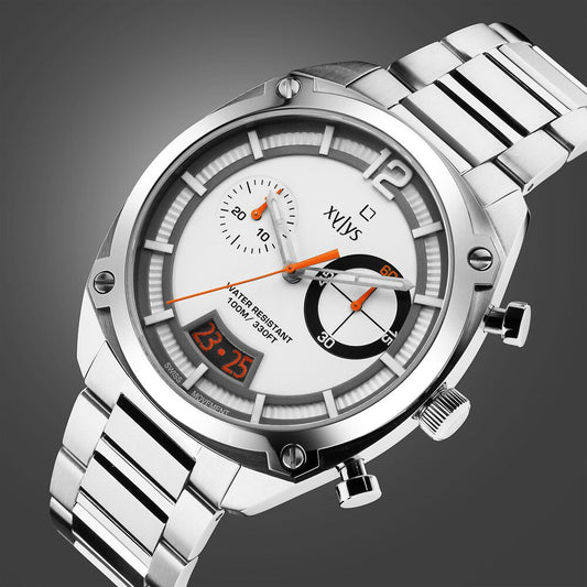 Xylys Swiss Chronograph Silver Stainless Steel Strap White Dial Watch For Men