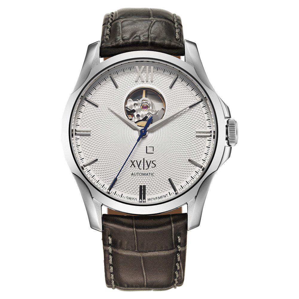 Xylys Automatic Analog White Dial Grey Leather Strap Watch For Men - image 1