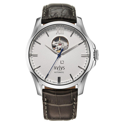 Xylys Automatic Analog White Dial Grey Leather Strap Watch For Men - image 1