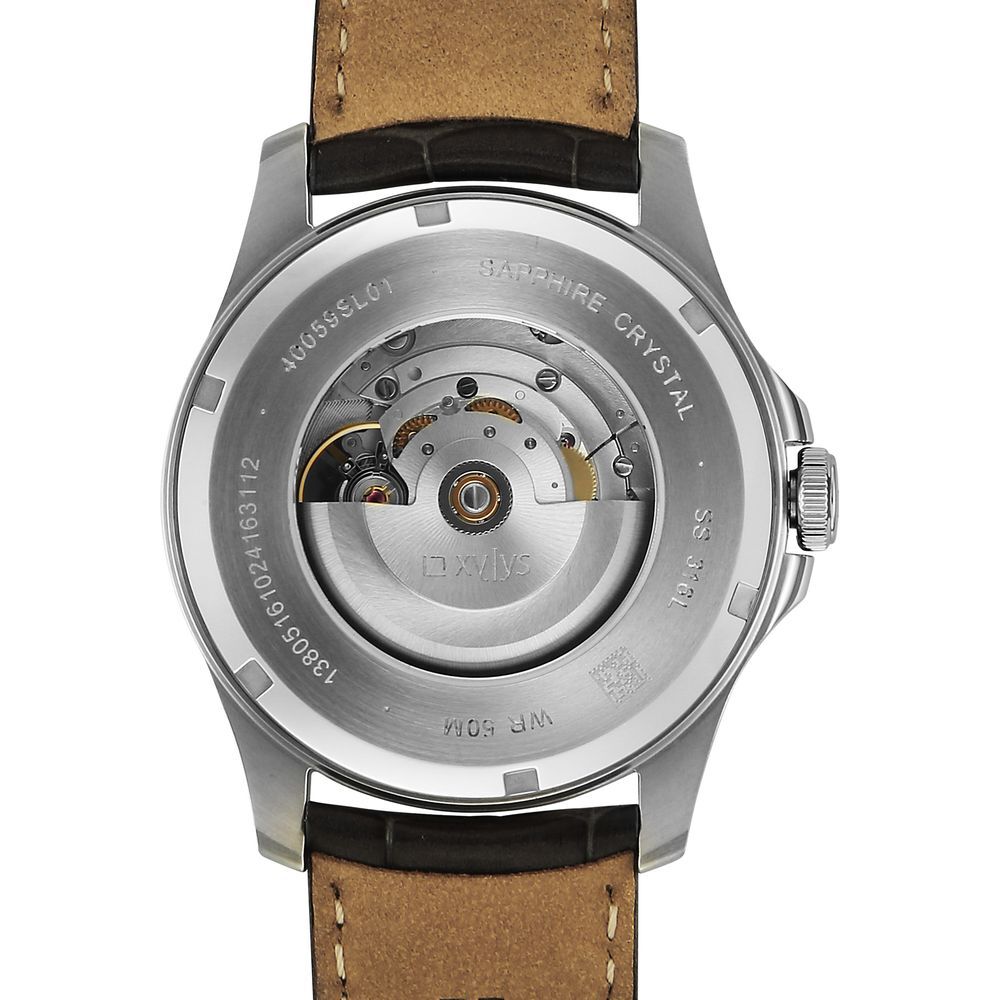 Xylys Automatic Analog White Dial Grey Leather Strap Watch For Men
