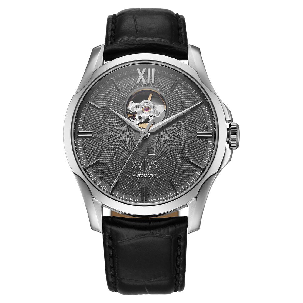 Xylys Automatic Analog Grey Dial Black Leather Strap Watch For Men - image 1