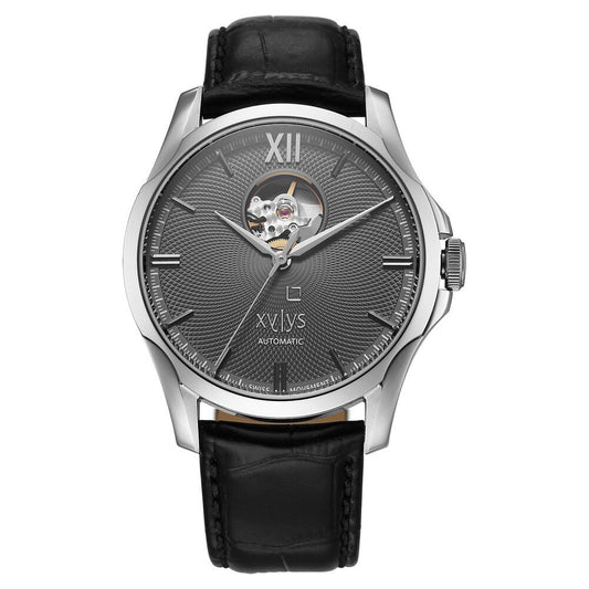 Xylys Automatic Analog Grey Dial Black Leather Strap Watch For Men - image 1