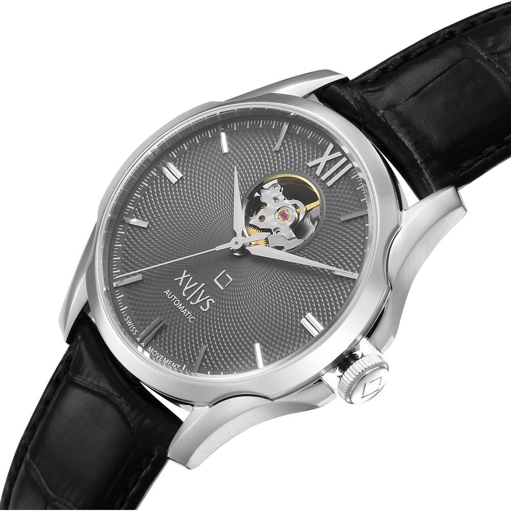 Xylys Automatic Analog Grey Dial Black Leather Strap Watch For Men
