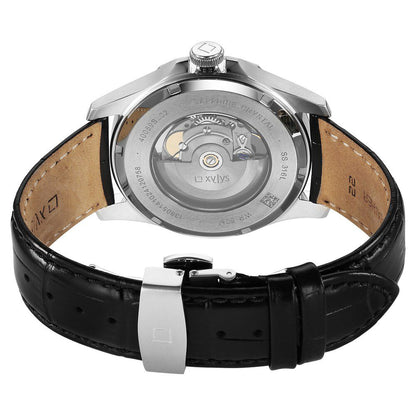 Xylys Automatic Analog Grey Dial Black Leather Strap Watch For Men