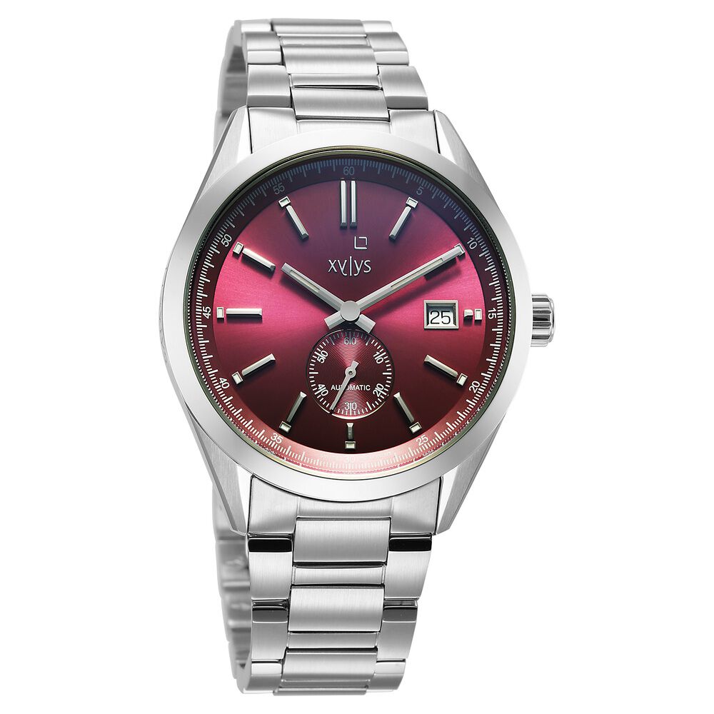 Xylys Automatic Maroon Dial Silver Stainless Steel Strap Watch For Men