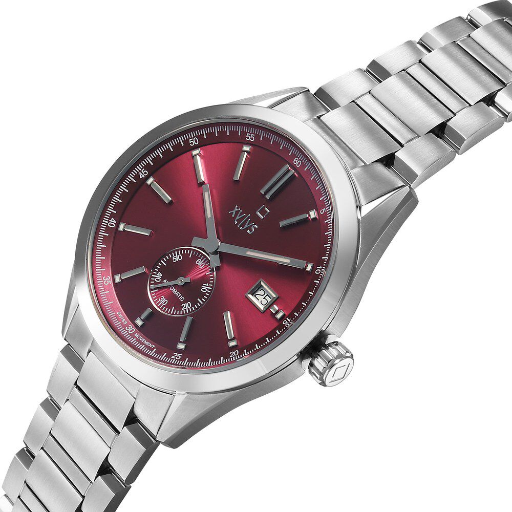 Xylys Automatic Maroon Dial Silver Stainless Steel Strap Watch For Men